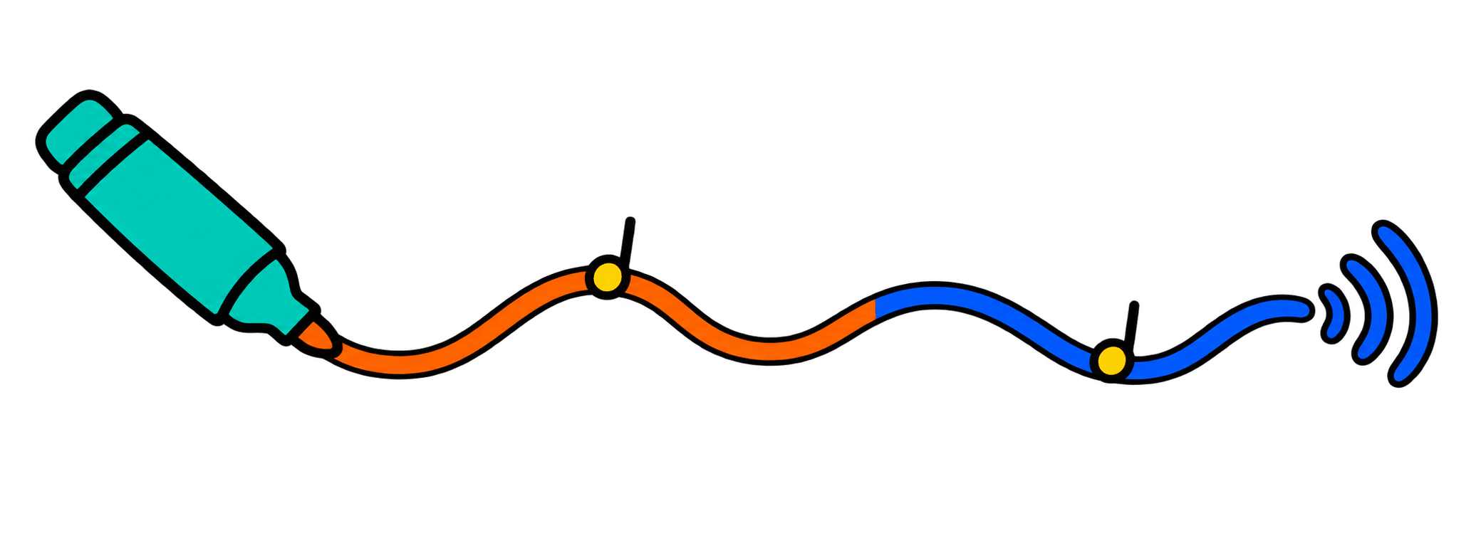 A simple hand-drawn marker turning a colorful line into sound waves.